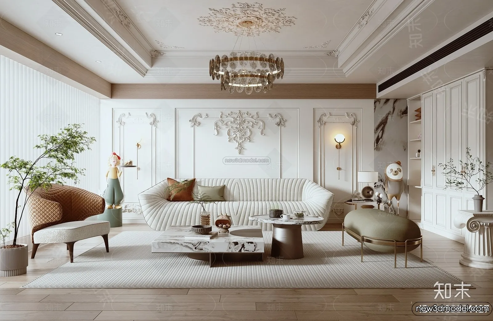 Living Room – 3D Interior Scene – French Style – 129