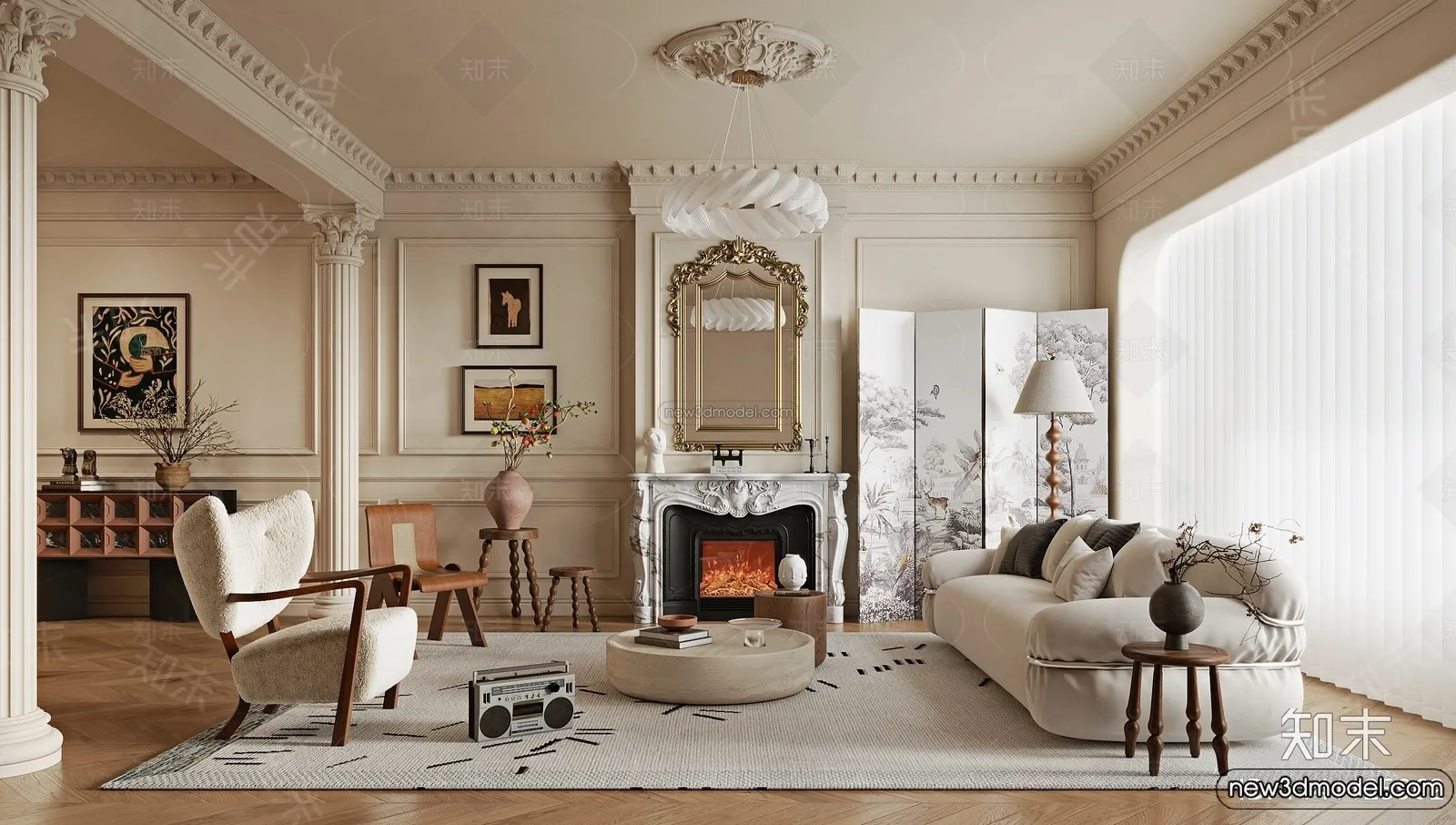 Living Room – 3D Interior Scene – French Style – 140