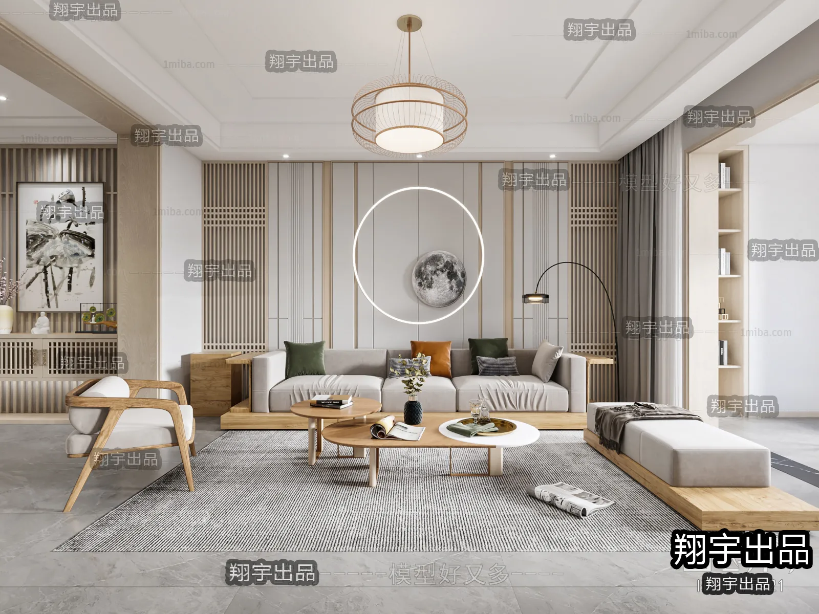 Living Room 3D Interior Scene – Japanese Style – 001