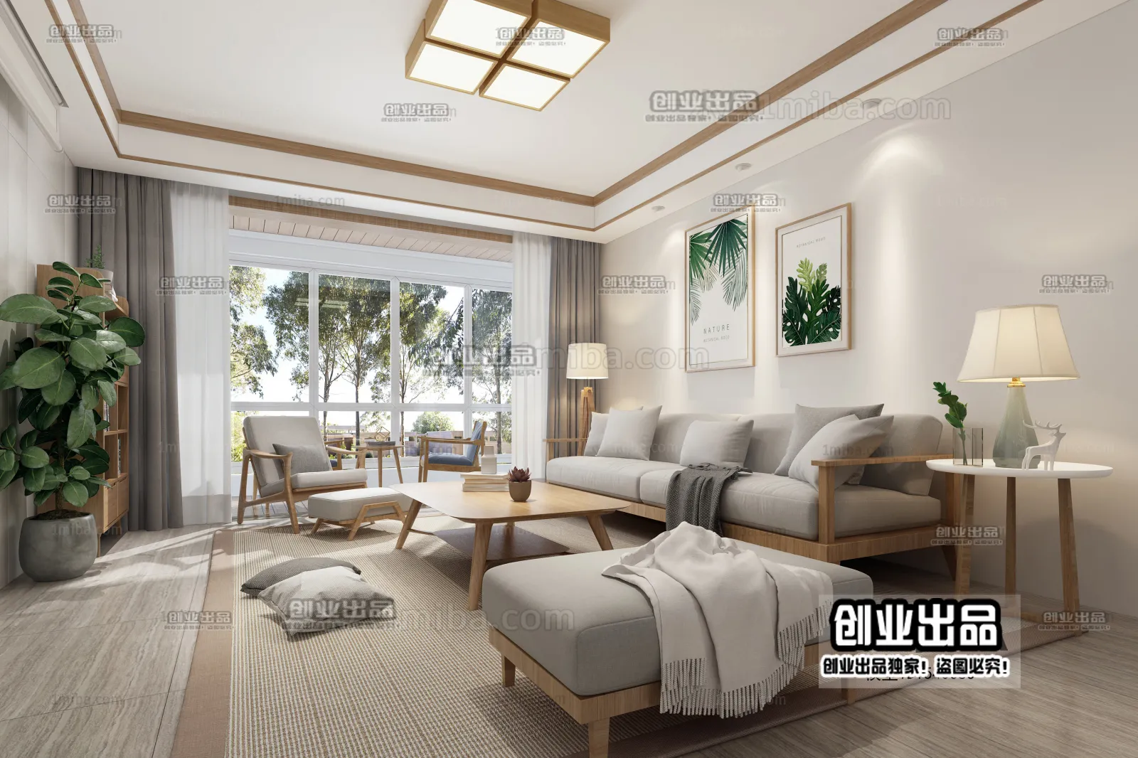 Living Room 3D Interior Scene – Japanese Style – 004