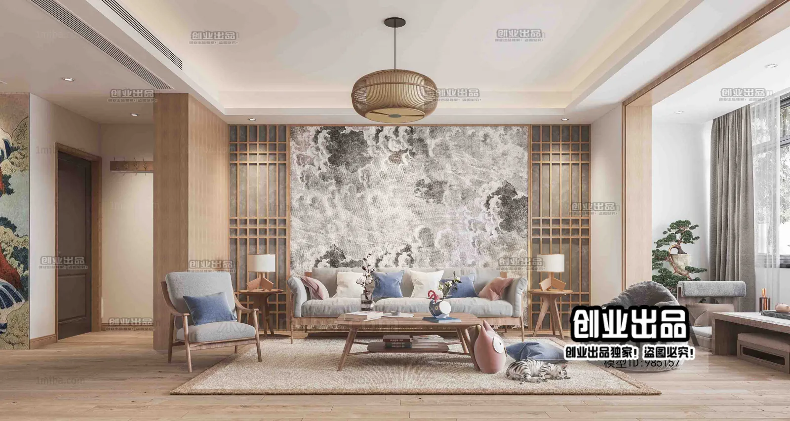 Living Room 3D Interior Scene – Japanese Style – 009