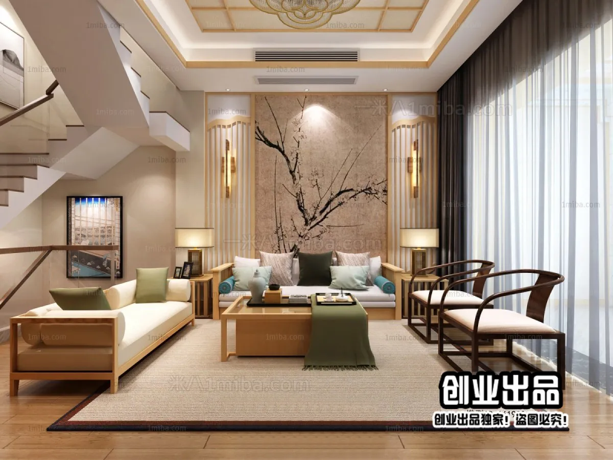 Living Room 3D Interior Scene – Japanese Style – 019