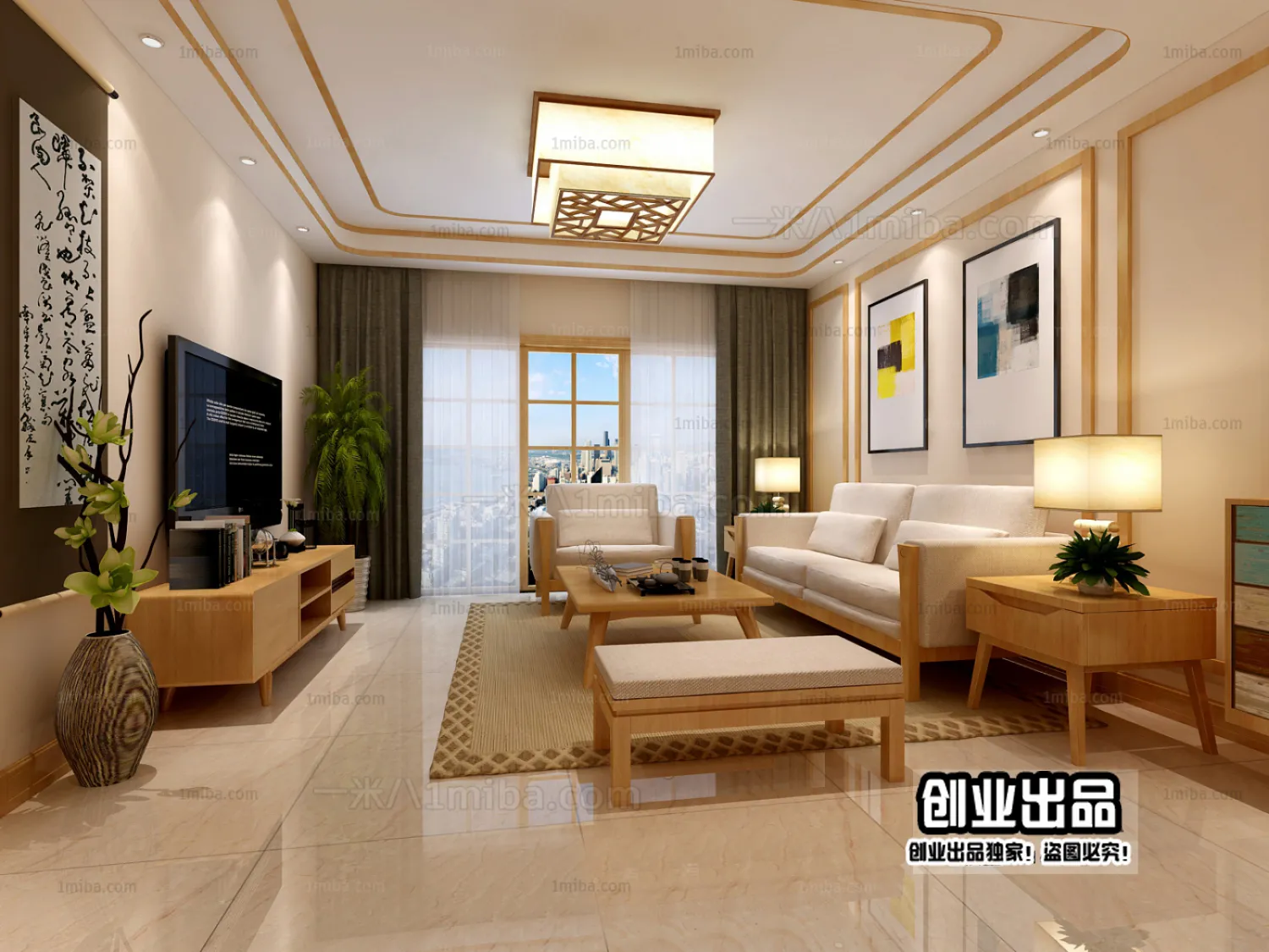 Living Room 3D Interior Scene – Japanese Style – 024