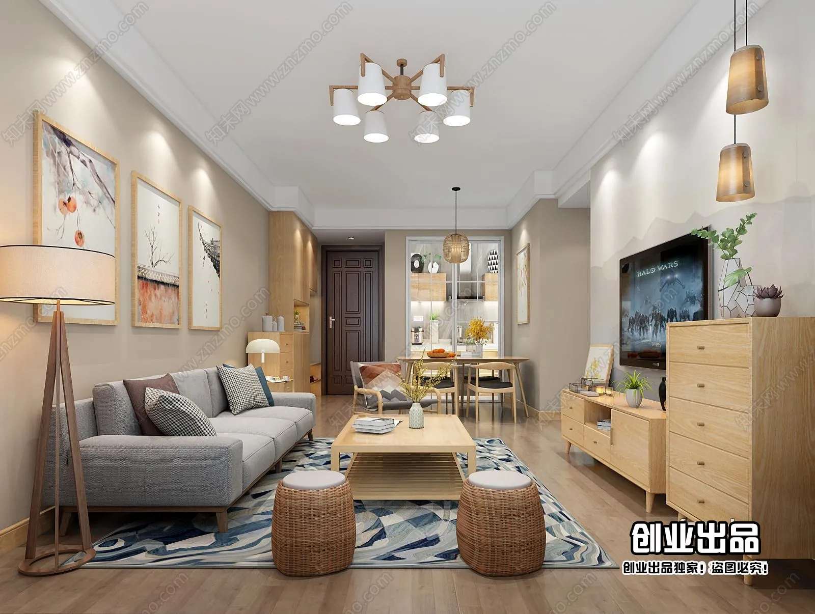 Living Room 3D Interior Scene – Japanese Style – 027