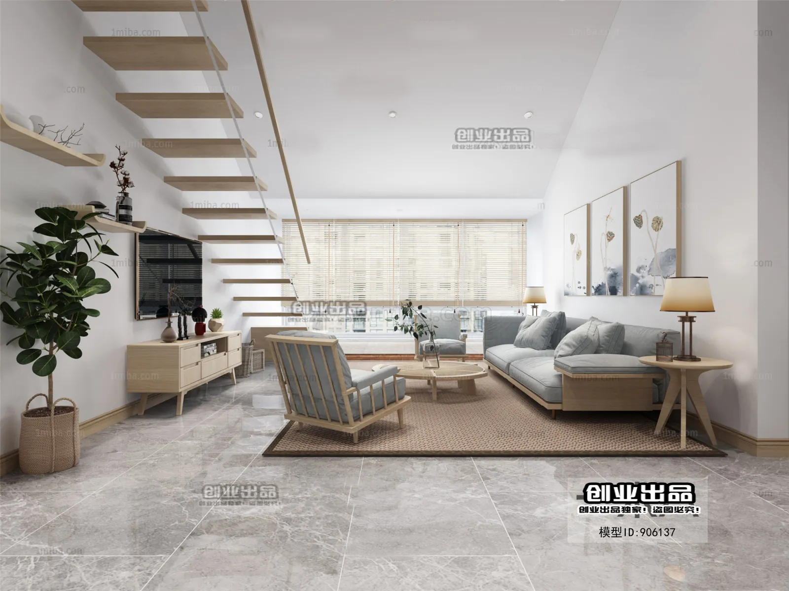 Living Room 3D Interior Scene – Japanese Style – 036