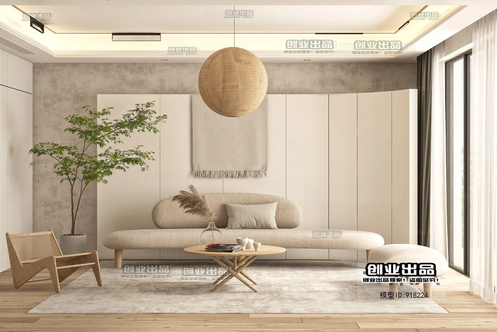 Living Room 3D Interior Scene – Japanese Style – 037