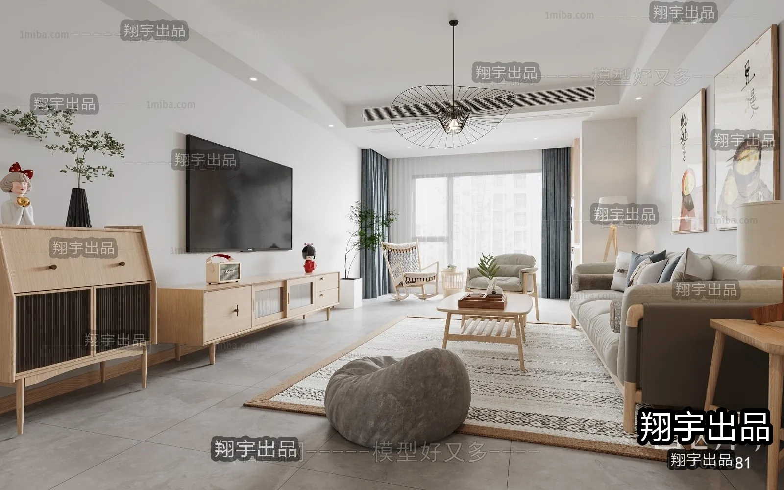 Living Room 3D Interior Scene – Japanese Style – 045