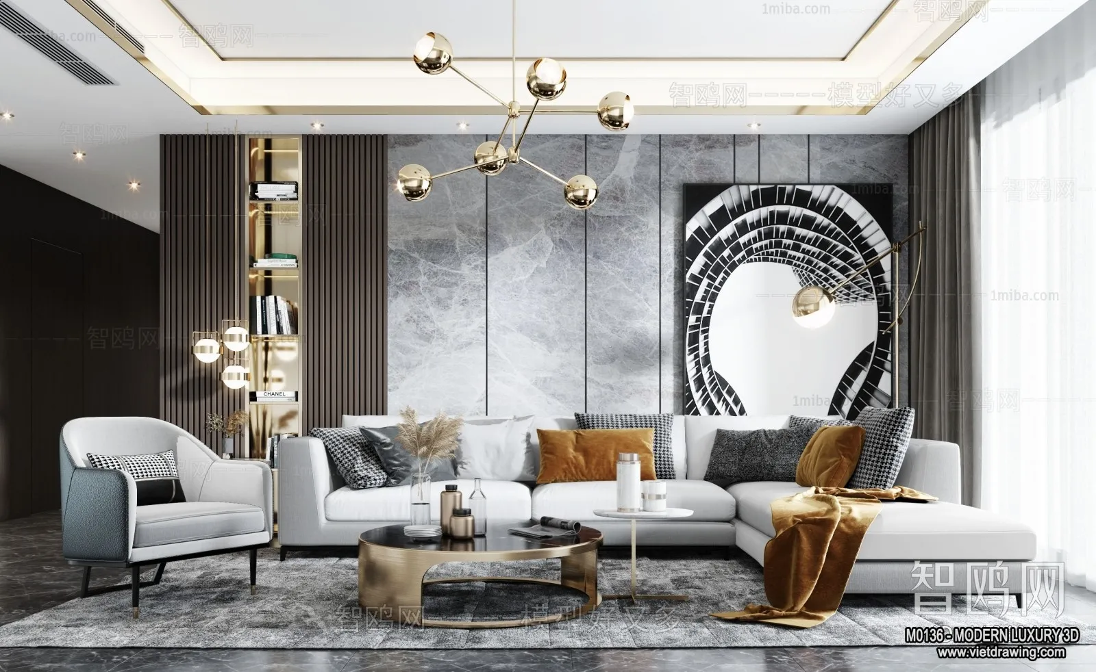 Living Room – 3D Interior Scene – Luxury Style – 079