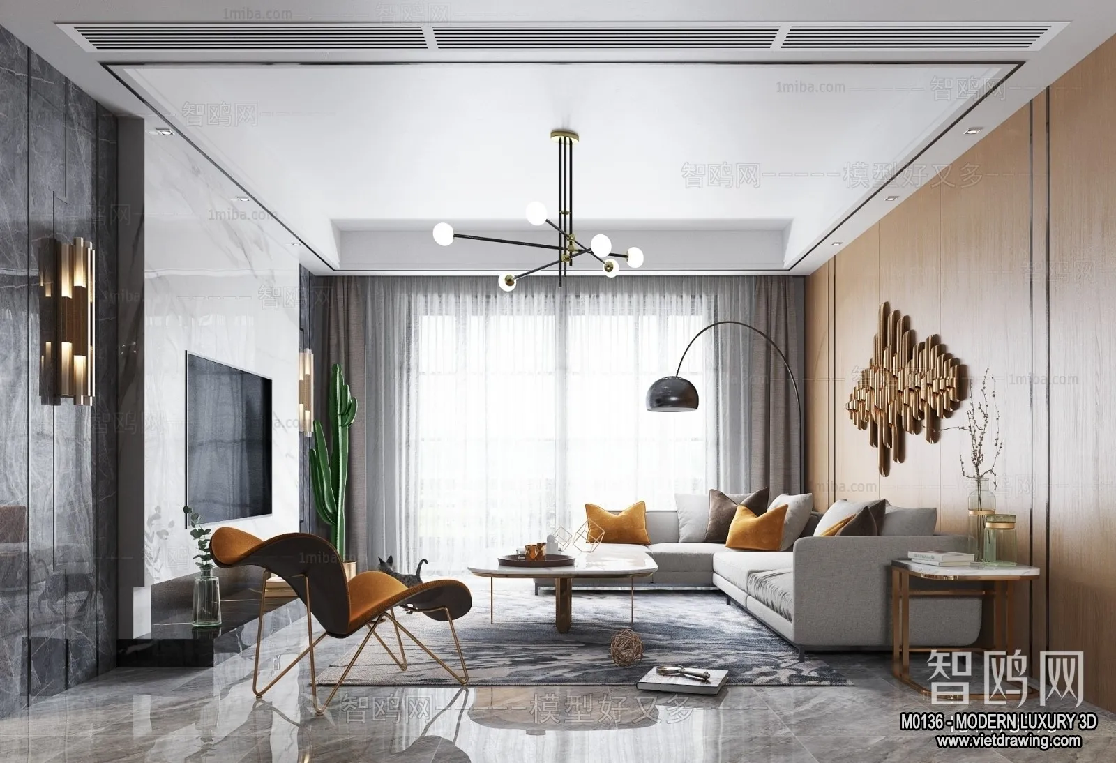 Living Room – 3D Interior Scene – Luxury Style – 091