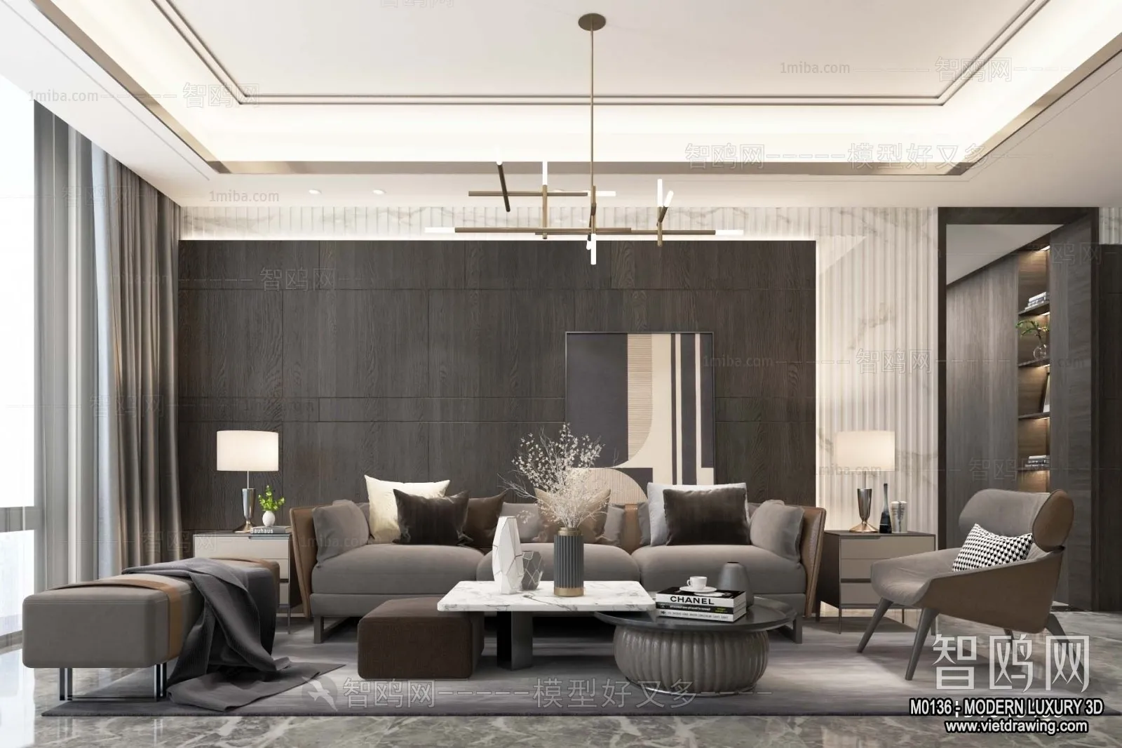 Living Room – 3D Interior Scene – Luxury Style – 129