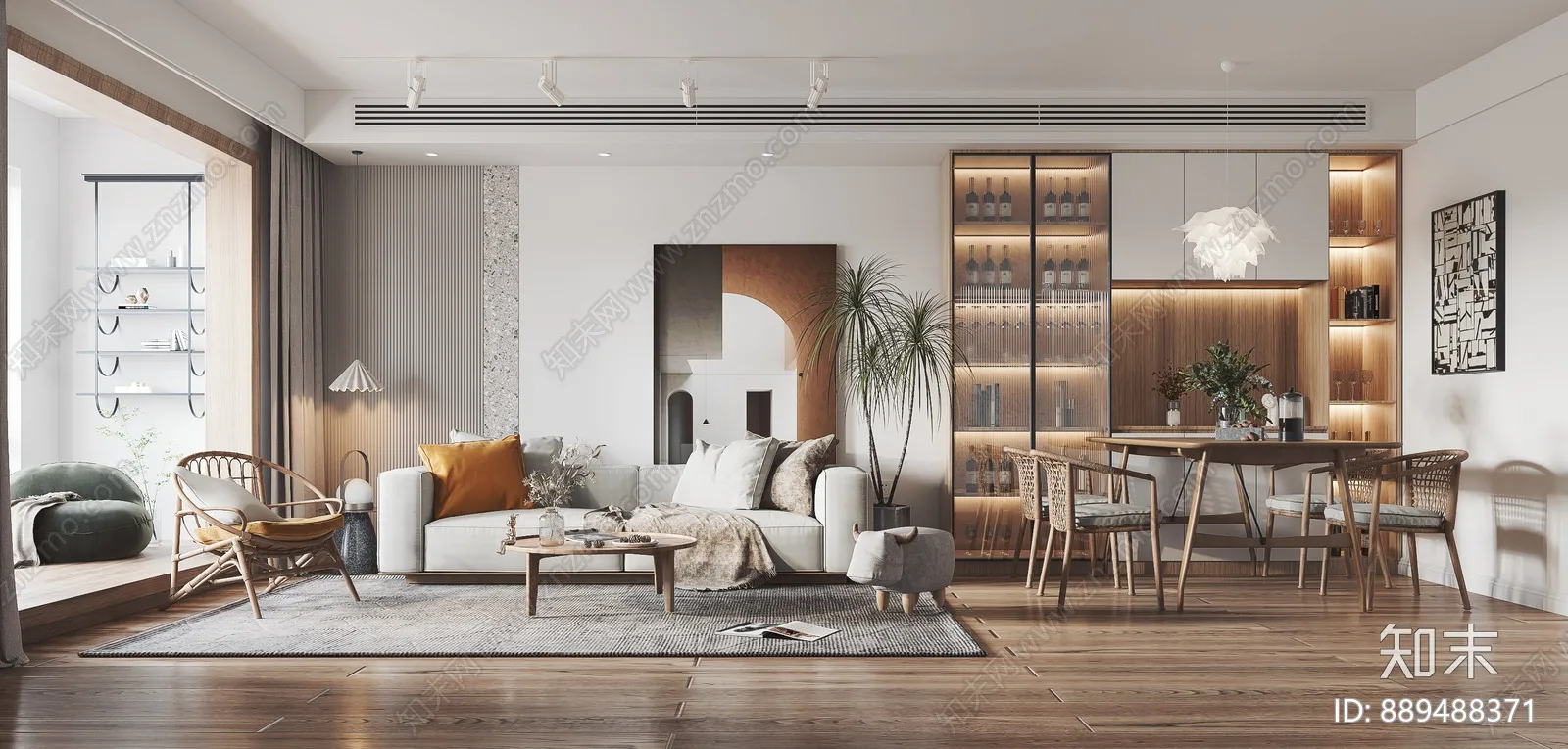 Living Room 3D Interior Scene Model – Wabi Sabi Style – 028