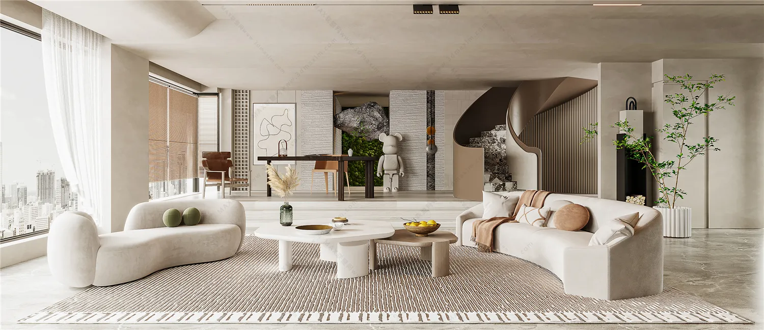 Living Room 3D Interior Scene Model – Wabi Sabi Style – 031