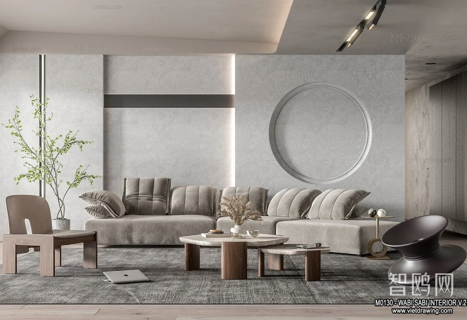 Living Room 3D Interior Scene Model – Wabi Sabi Style – 077