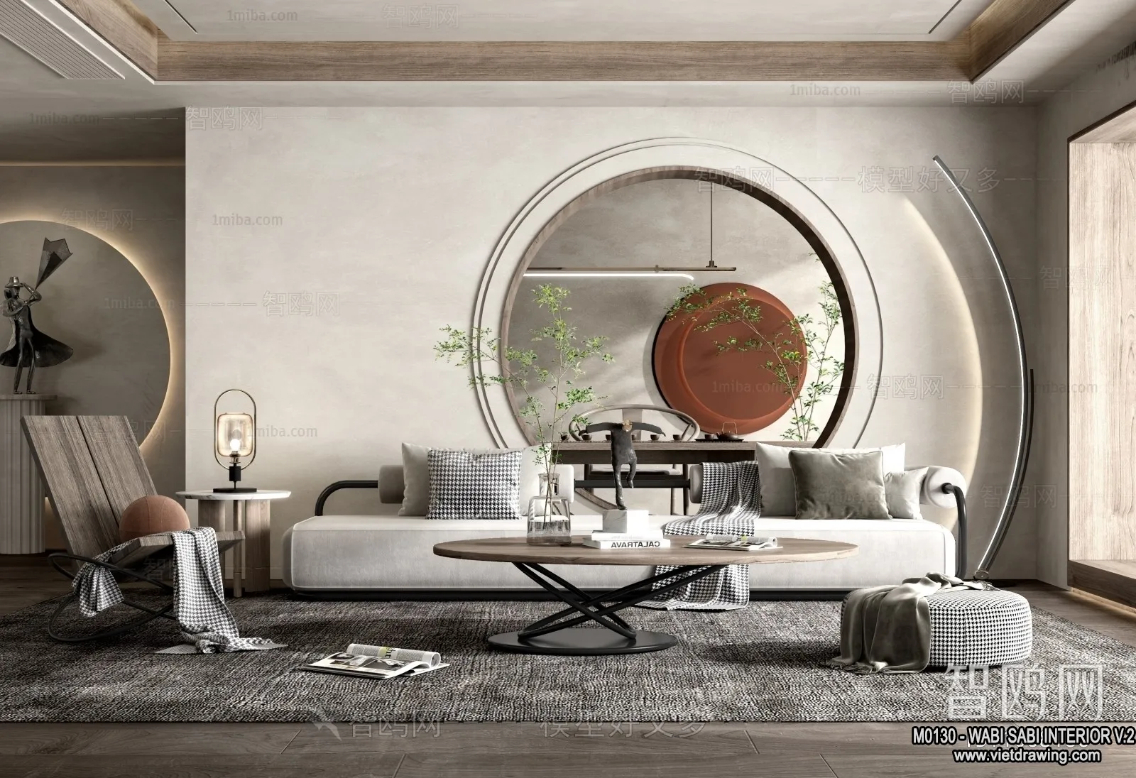 Living Room 3D Interior Scene Model – Wabi Sabi Style – 081