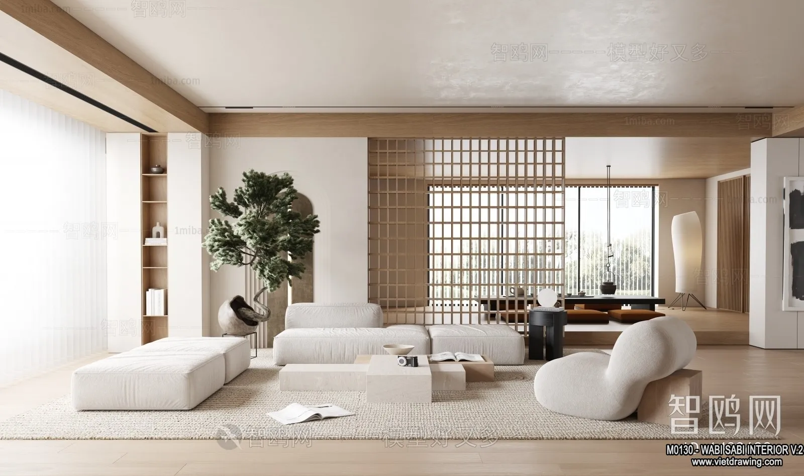 Living Room 3D Interior Scene Model – Wabi Sabi Style – 088