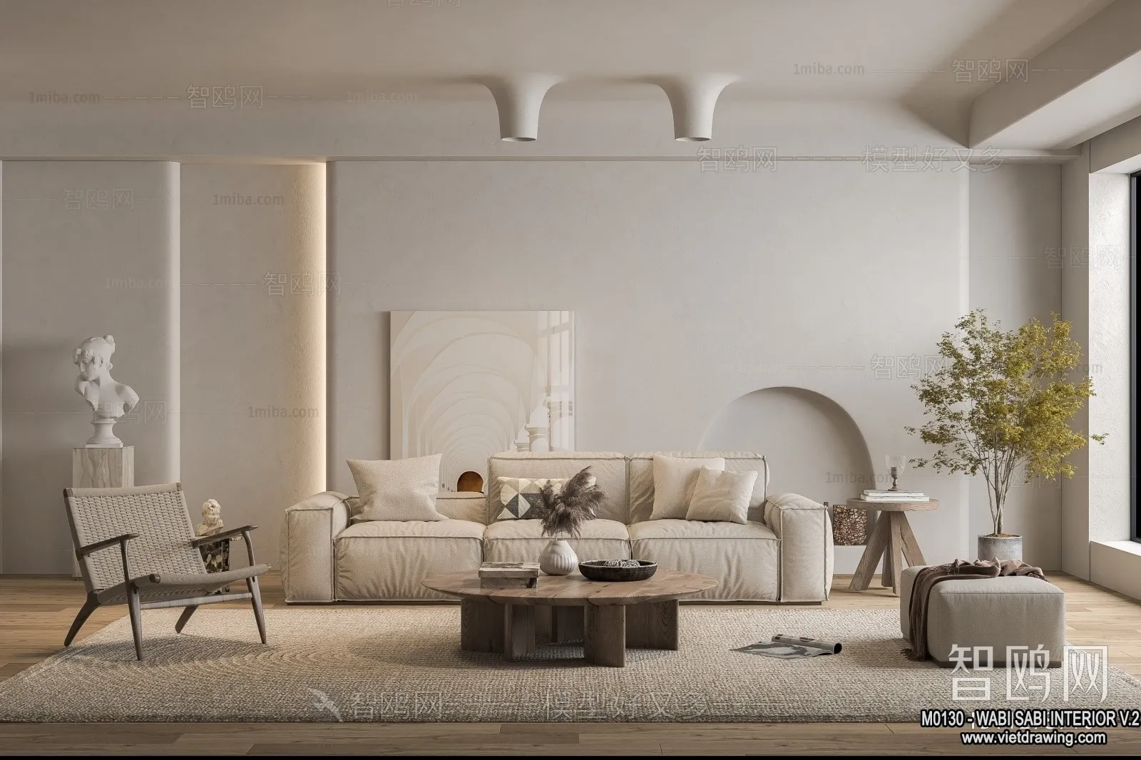 Living Room 3D Interior Scene Model – Wabi Sabi Style – 092