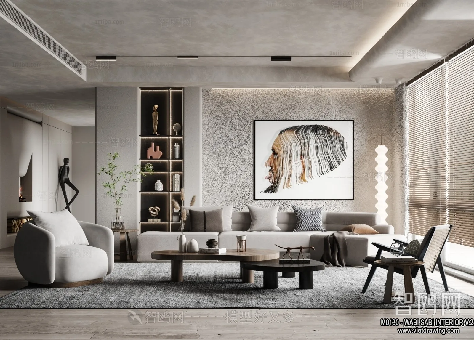 Living Room 3D Interior Scene Model – Wabi Sabi Style – 096