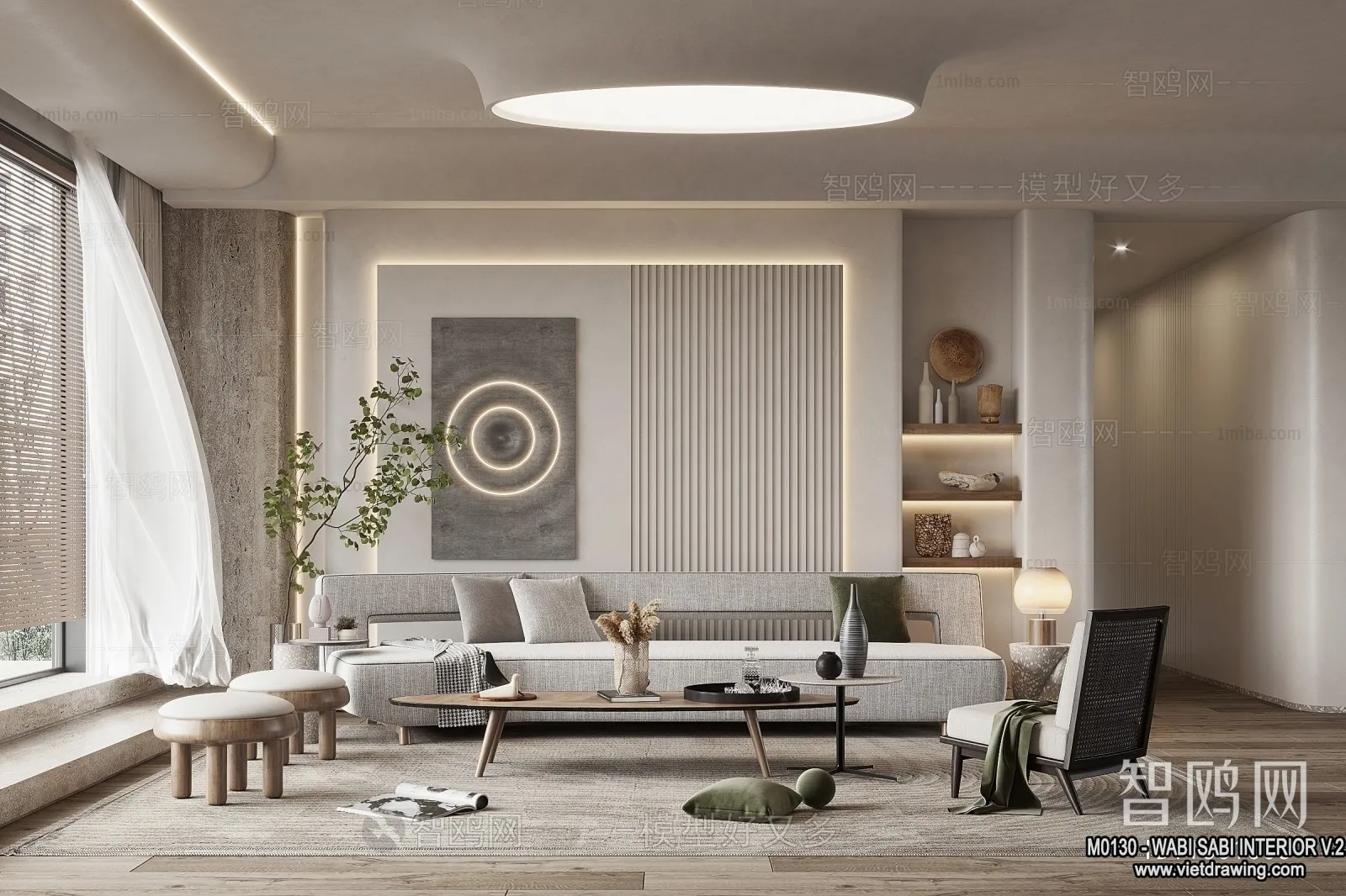 Living Room 3D Interior Scene Model – Wabi Sabi Style – 097