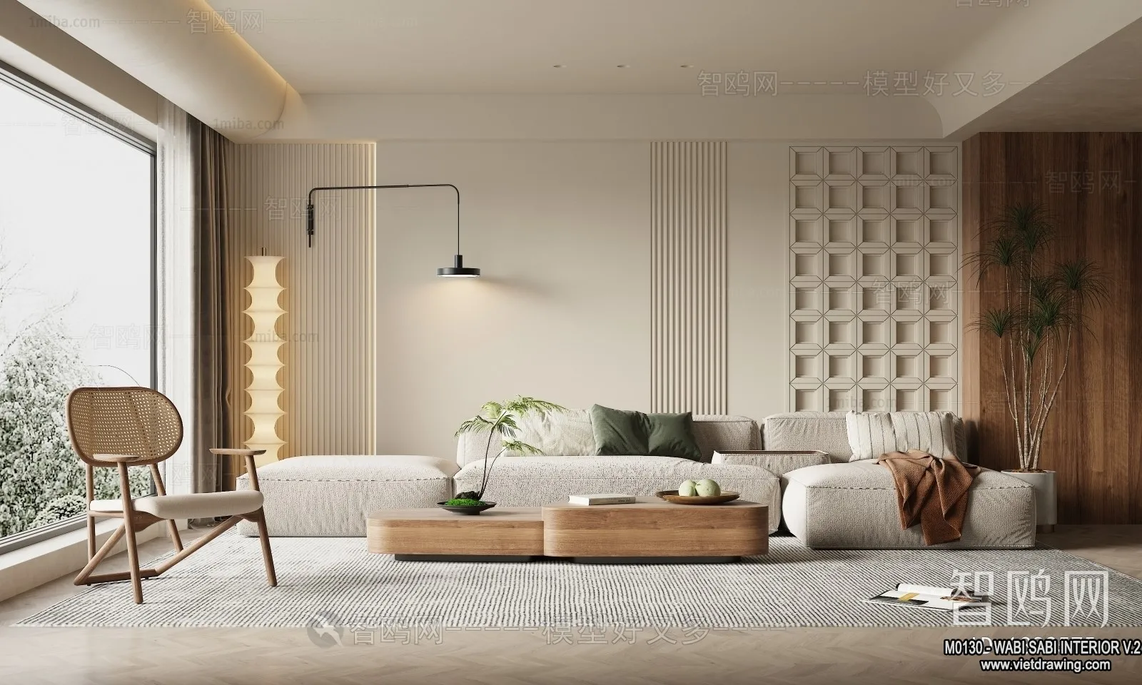 Living Room 3D Interior Scene Model – Wabi Sabi Style – 099