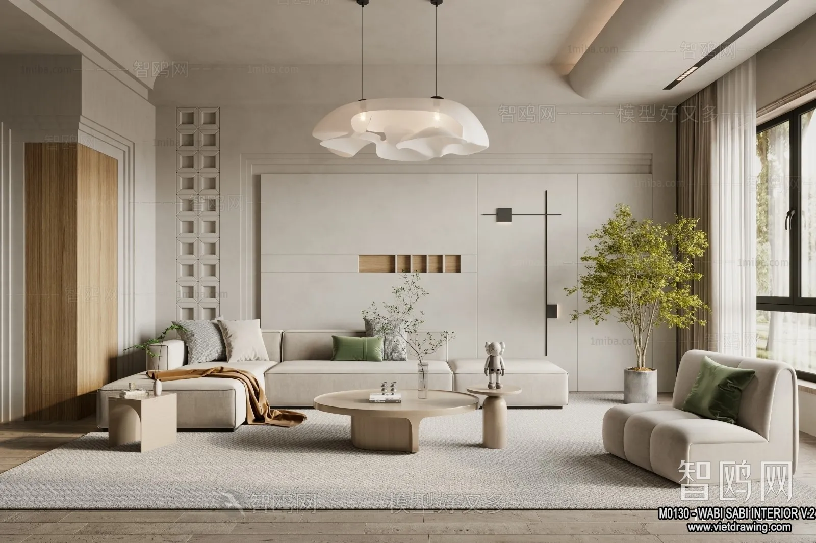 Living Room 3D Interior Scene Model – Wabi Sabi Style – 101