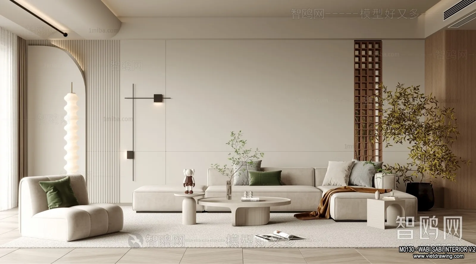 Living Room 3D Interior Scene Model – Wabi Sabi Style – 102