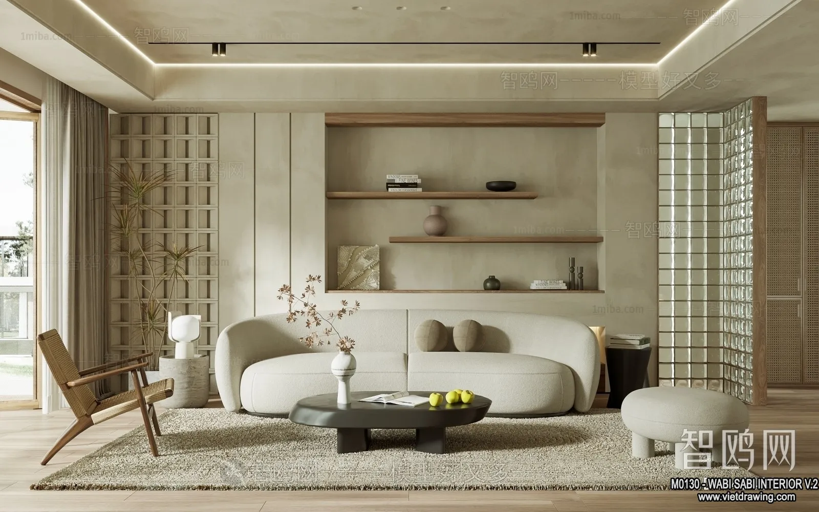 Living Room 3D Interior Scene Model – Wabi Sabi Style – 104