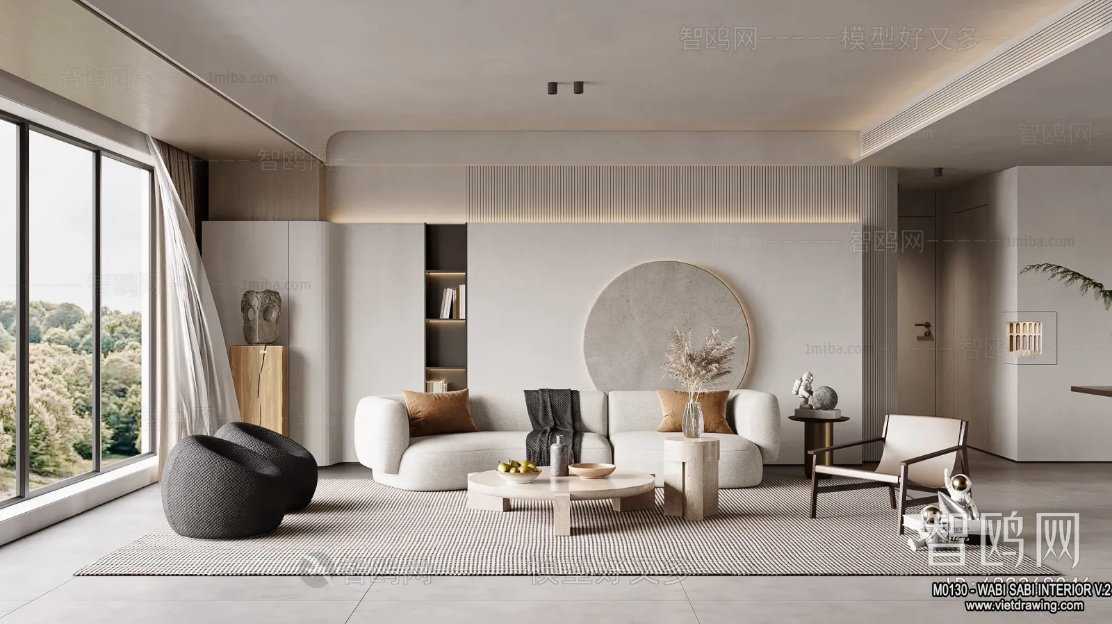 Living Room 3D Interior Scene Model – Wabi Sabi Style – 105