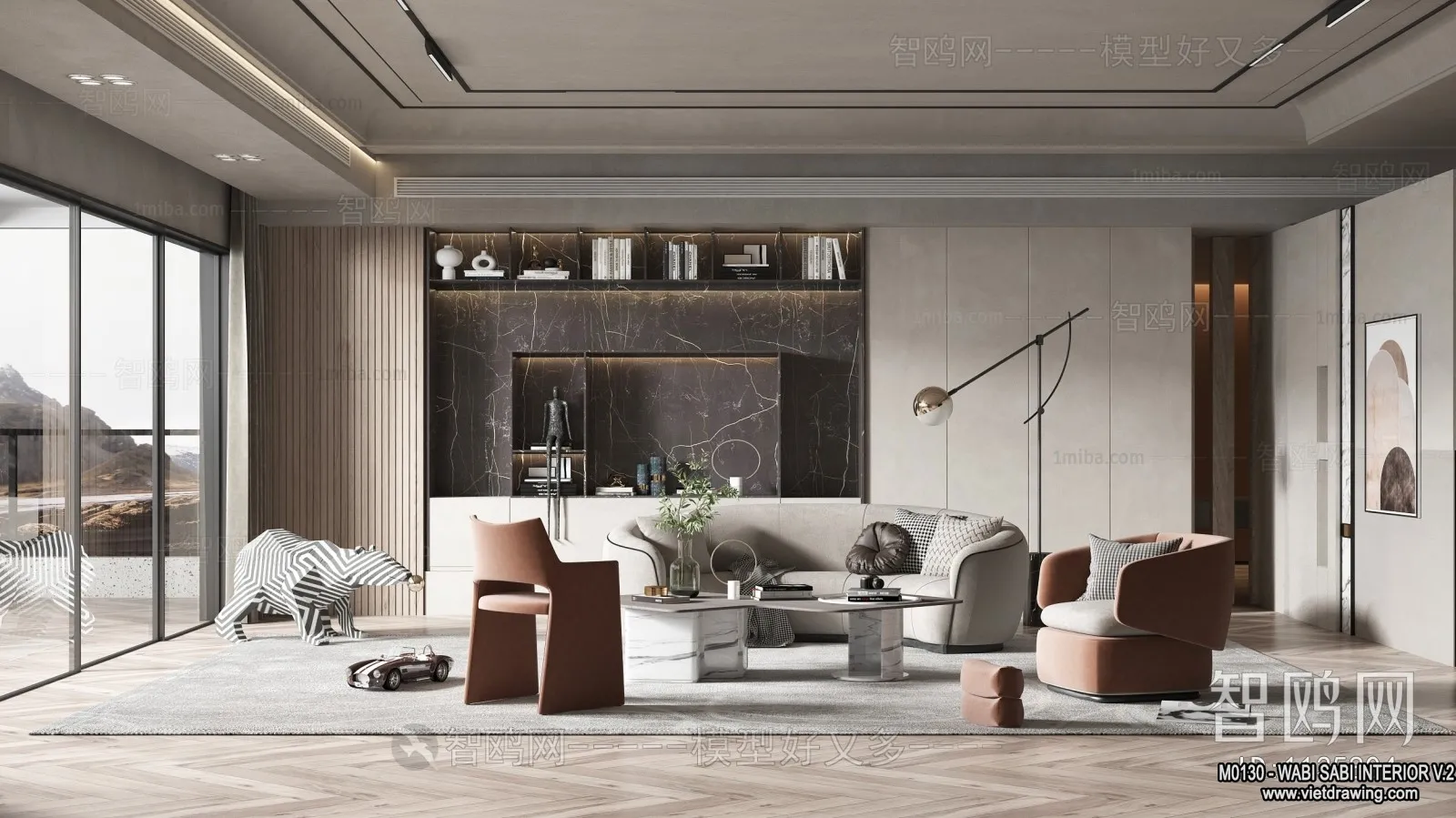 Living Room 3D Interior Scene Model – Wabi Sabi Style – 108