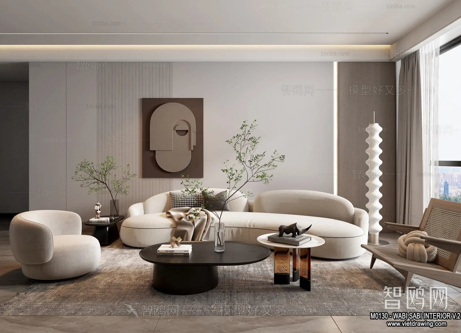 Living Room 3D Interior Scene Model – Wabi Sabi Style – 109