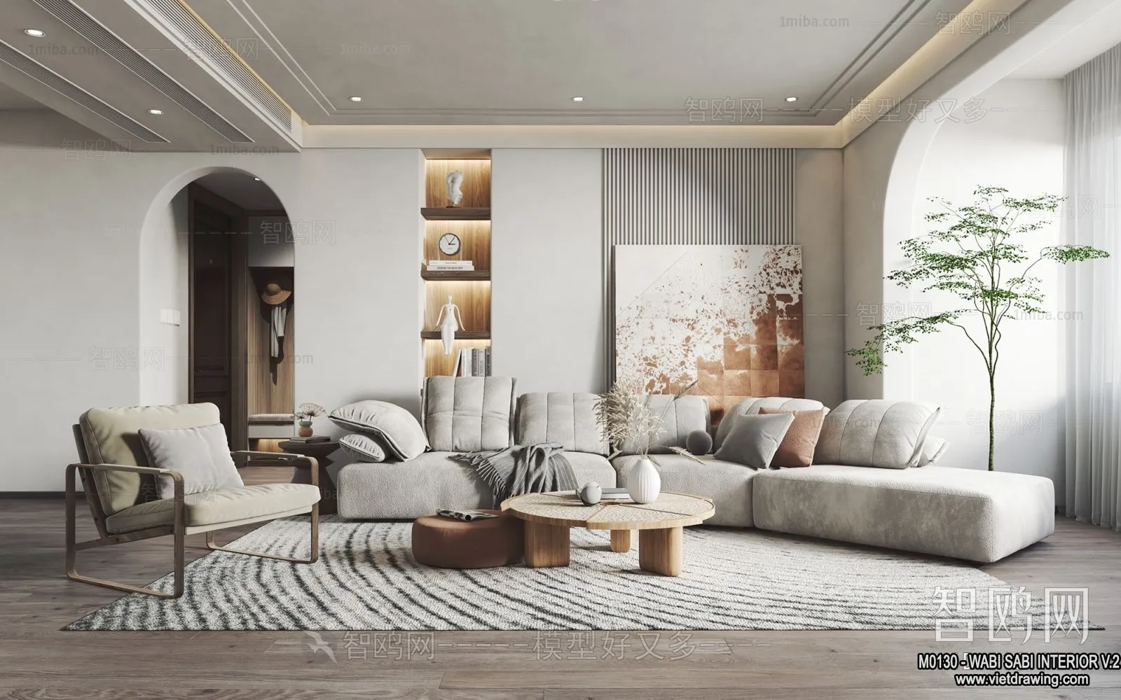 Living Room 3D Interior Scene Model – Wabi Sabi Style – 111