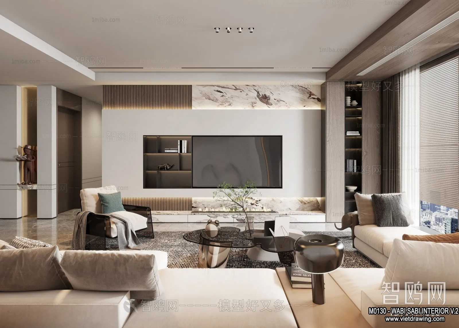 Living Room 3D Interior Scene Model – Wabi Sabi Style – 114