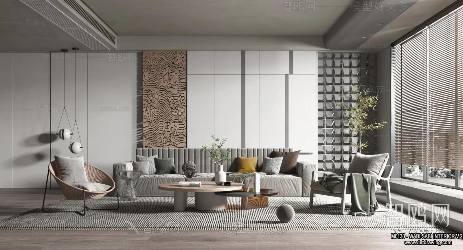 Living Room 3D Interior Scene Model – Wabi Sabi Style – 117