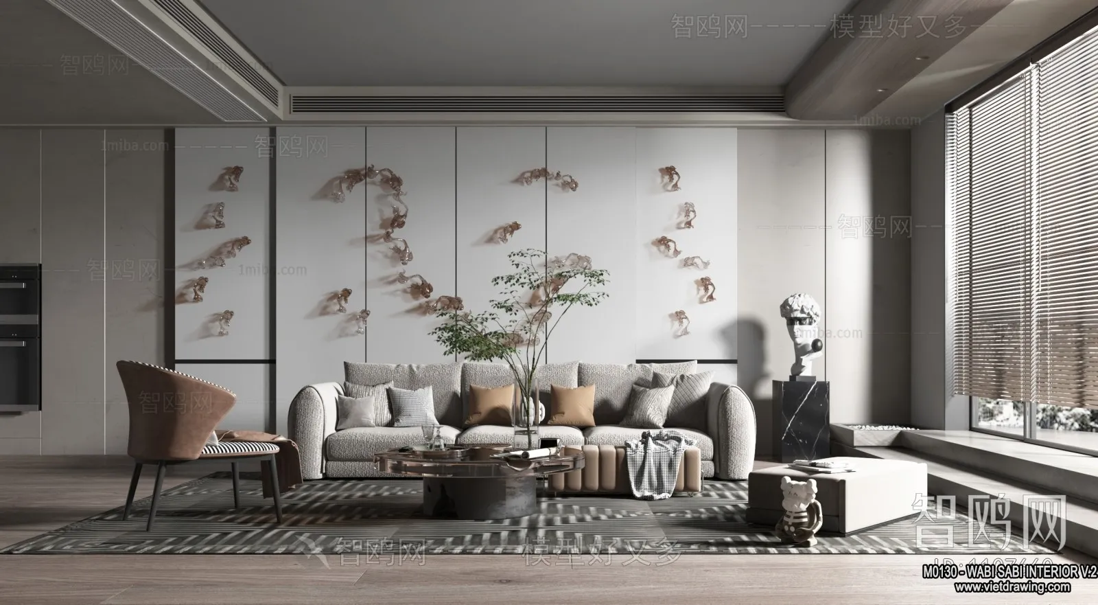 Living Room 3D Interior Scene Model – Wabi Sabi Style – 118