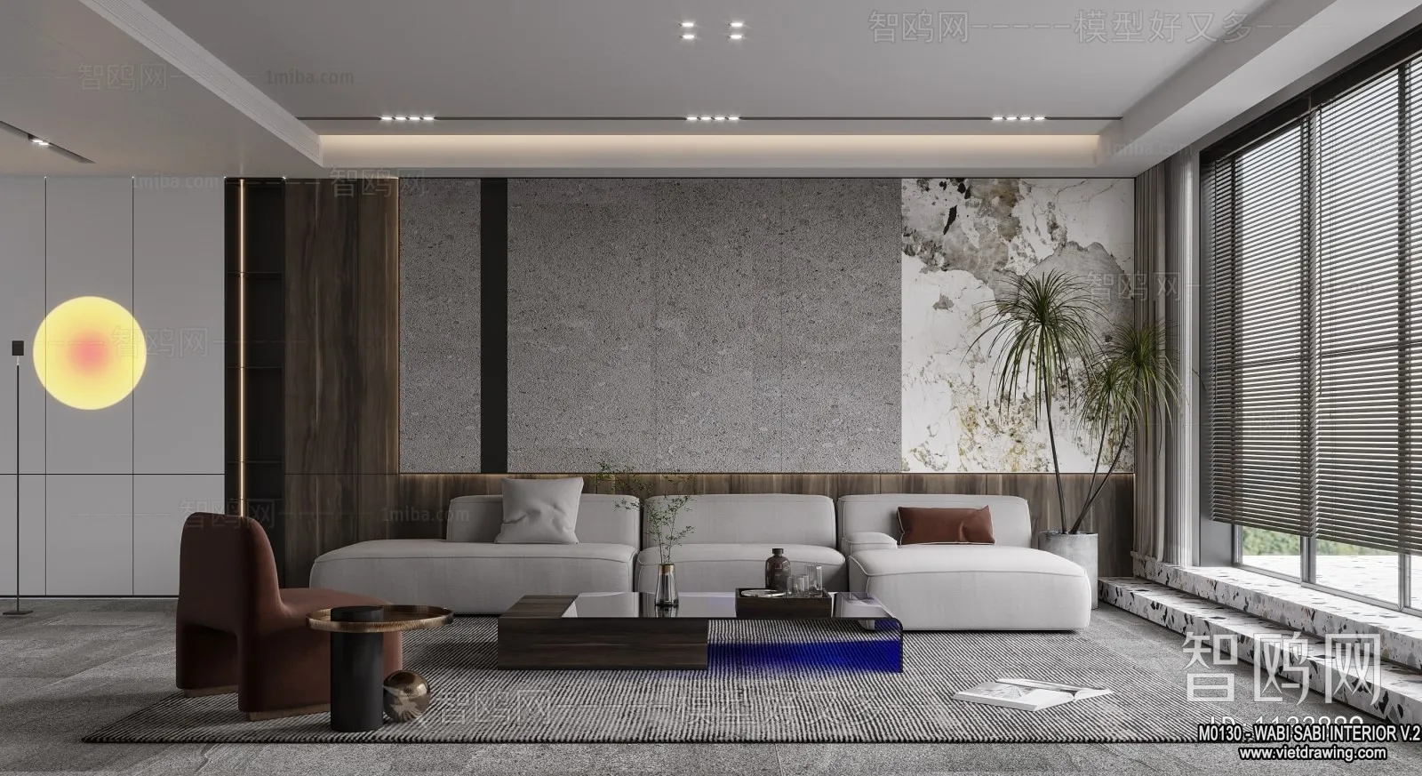 Living Room 3D Interior Scene Model – Wabi Sabi Style – 122