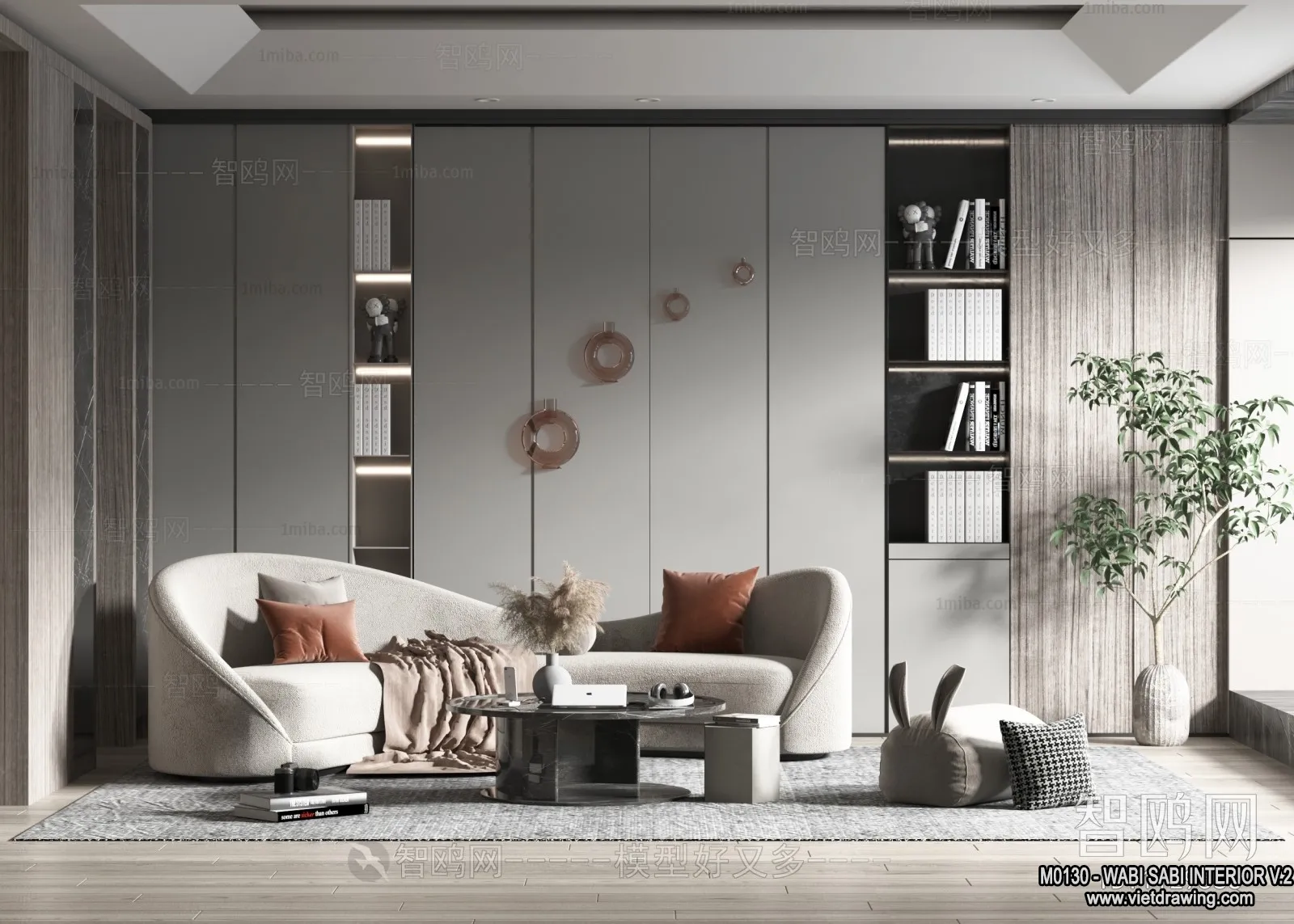 Living Room 3D Interior Scene Model – Wabi Sabi Style – 124