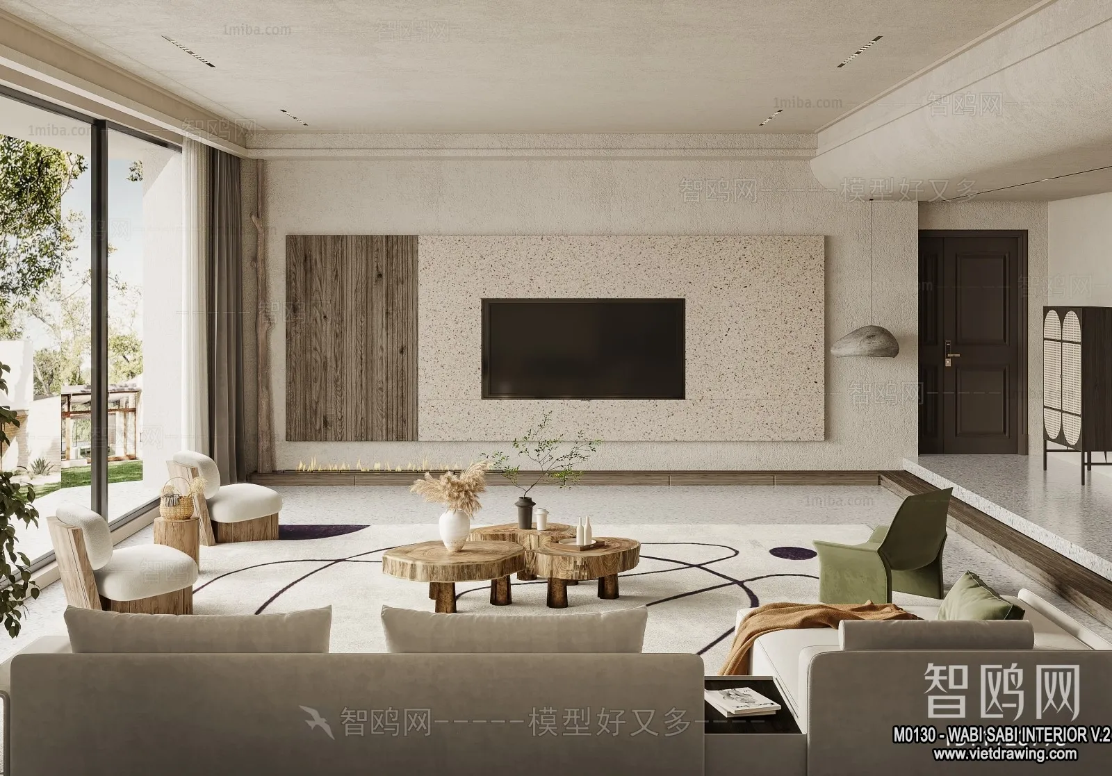 Living Room 3D Interior Scene Model – Wabi Sabi Style – 125