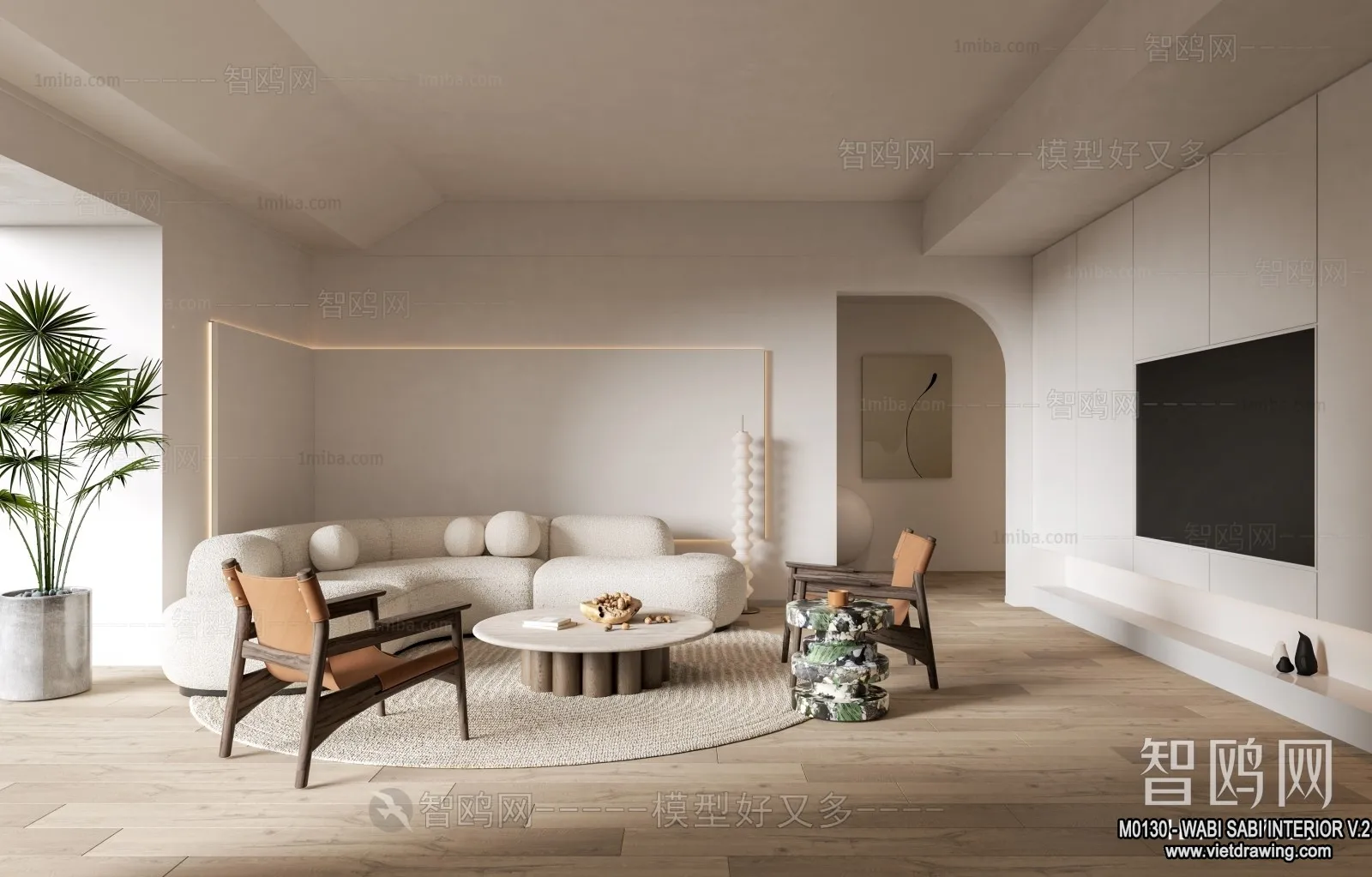 Living Room 3D Interior Scene Model – Wabi Sabi Style – 126