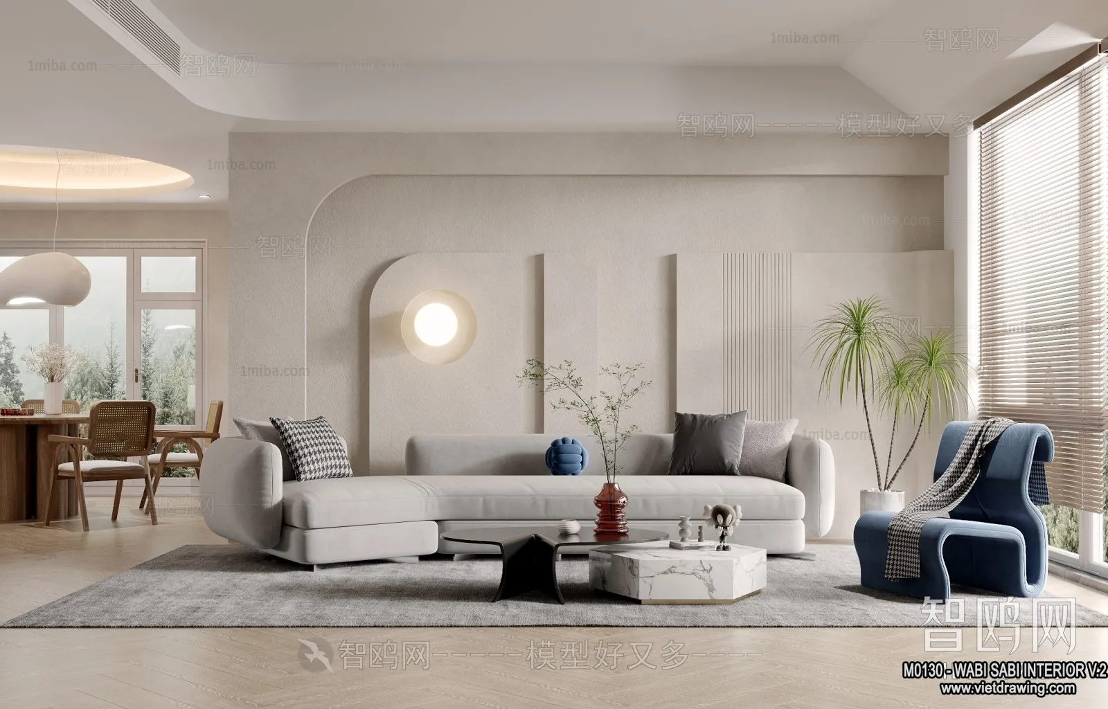 Living Room 3D Interior Scene Model – Wabi Sabi Style – 133