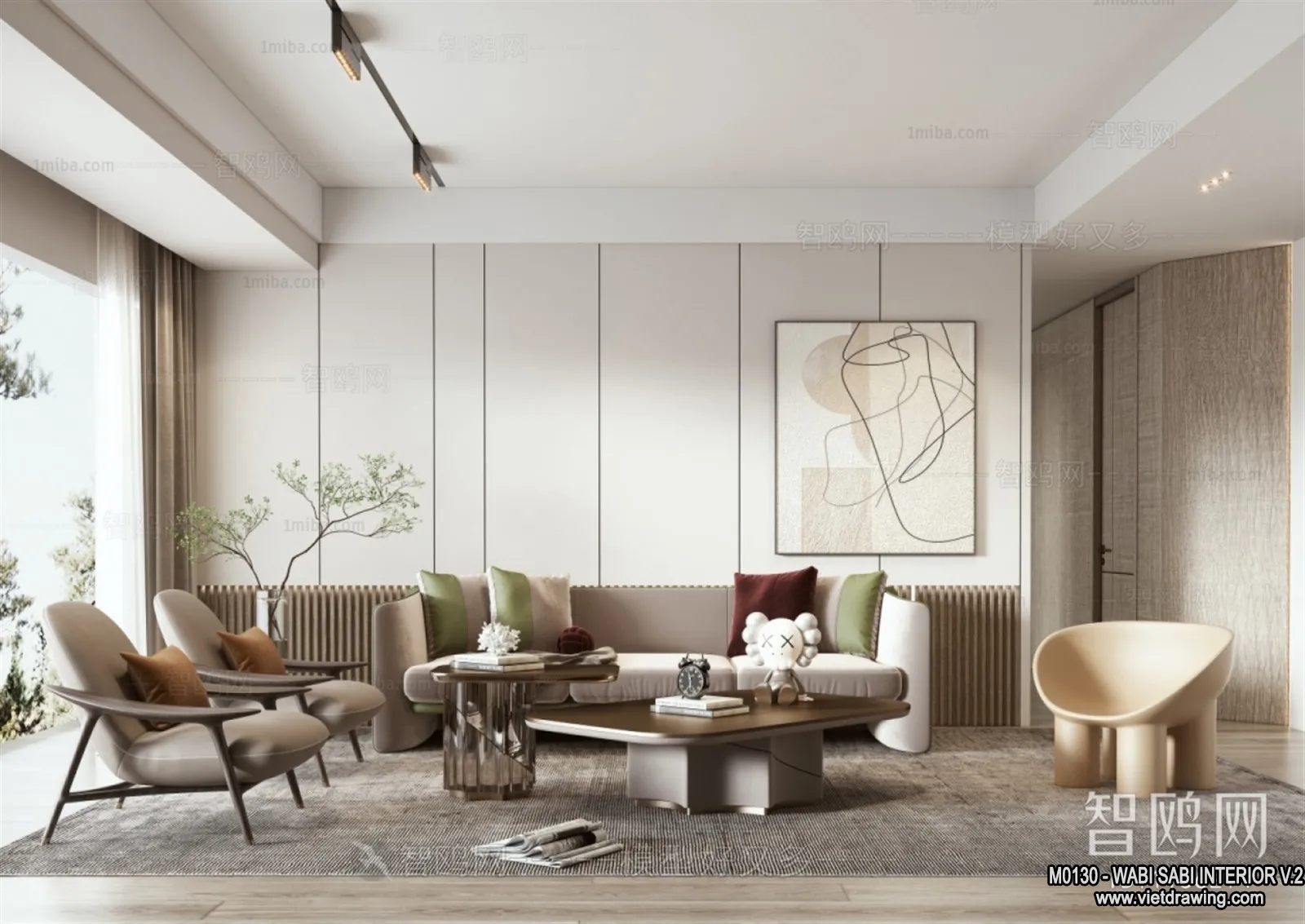 Living Room 3D Interior Scene Model – Wabi Sabi Style – 135