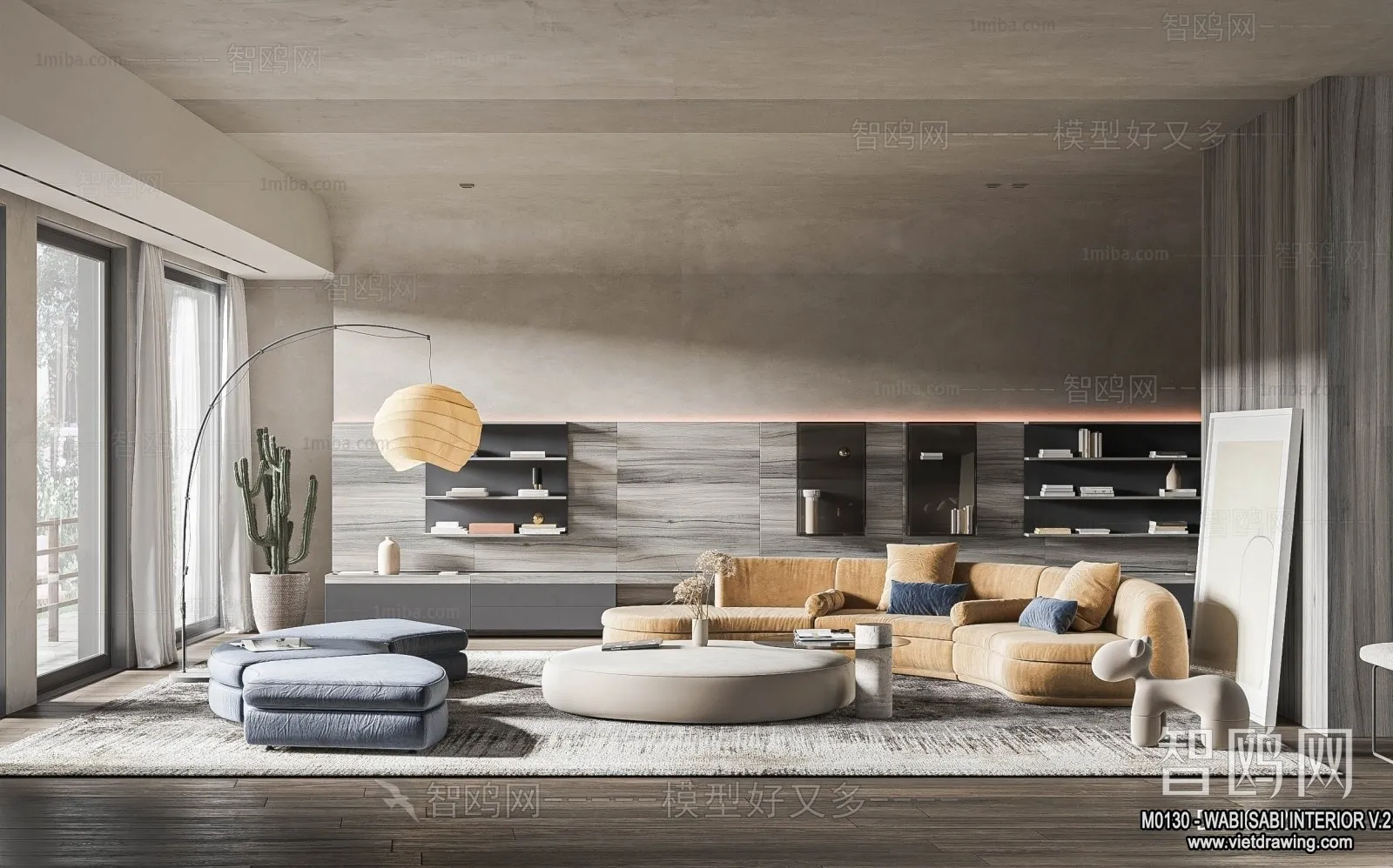 Living Room 3D Interior Scene Model – Wabi Sabi Style – 137