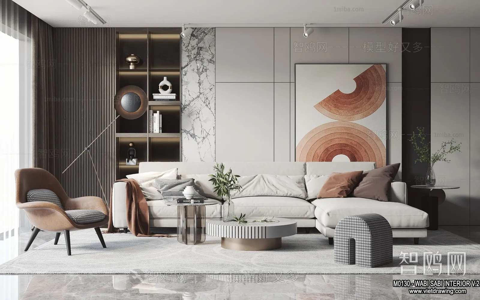 Living Room 3D Interior Scene Model – Wabi Sabi Style – 139