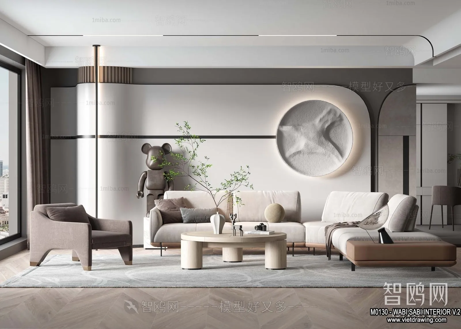 Living Room 3D Interior Scene Model – Wabi Sabi Style – 140