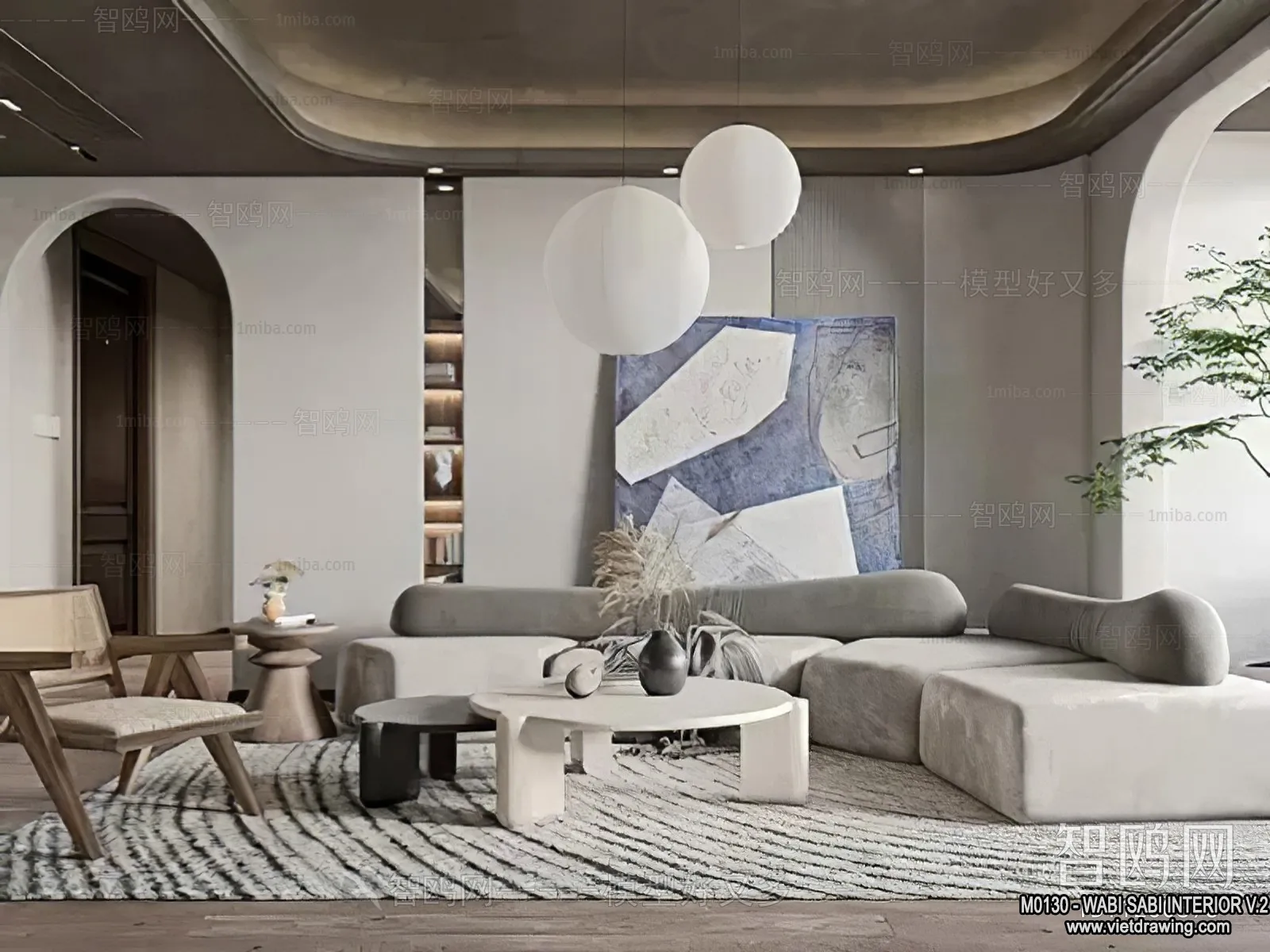 Living Room 3D Interior Scene Model – Wabi Sabi Style – 142