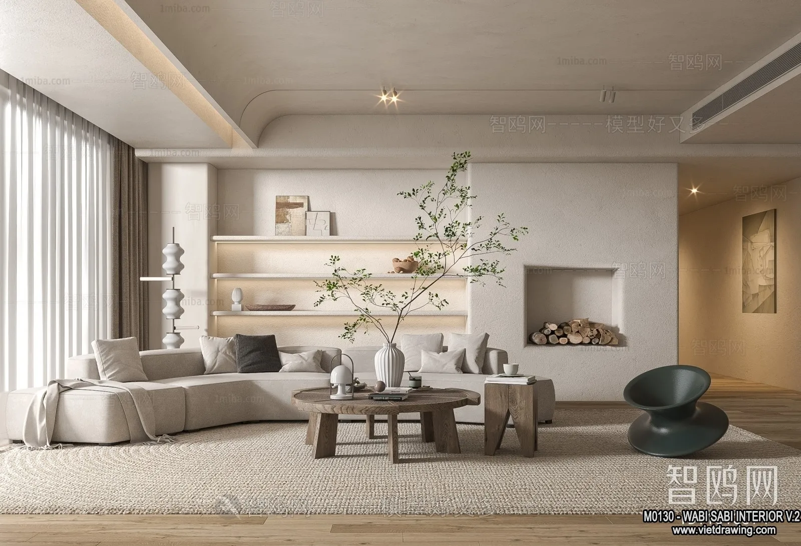 Living Room 3D Interior Scene Model – Wabi Sabi Style – 143