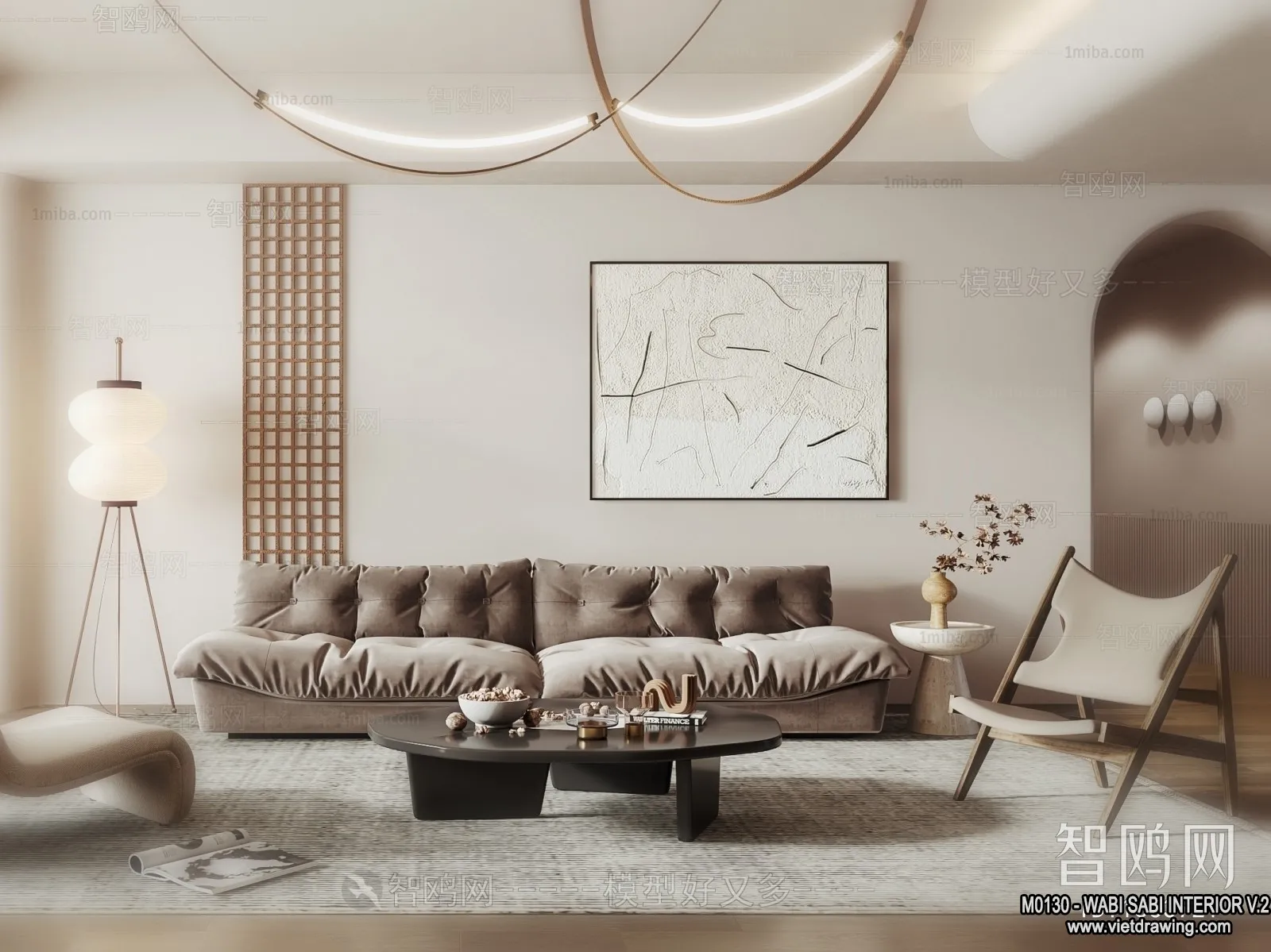 Living Room 3D Interior Scene Model – Wabi Sabi Style – 146