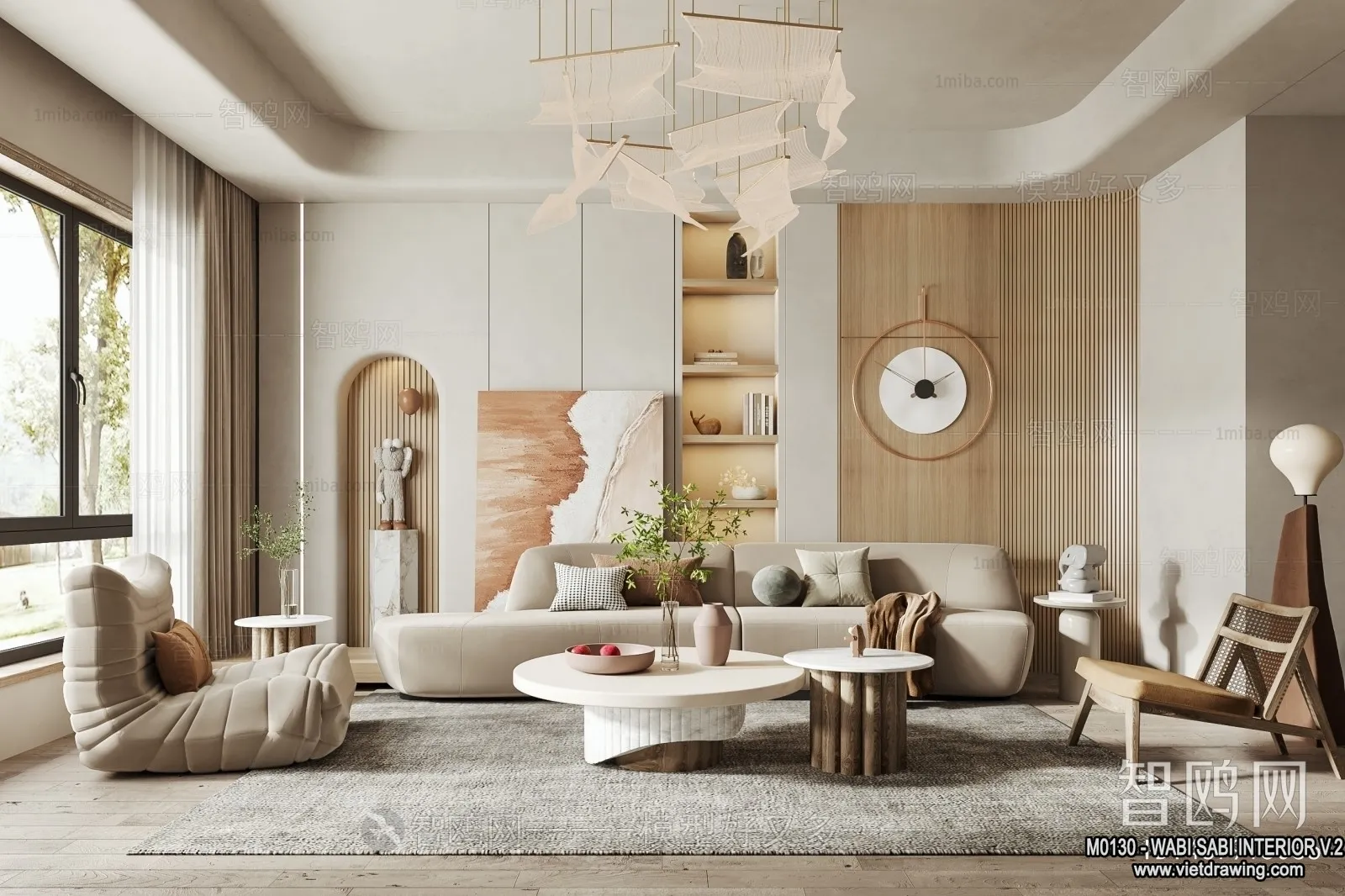 Living Room 3D Interior Scene Model – Wabi Sabi Style – 148