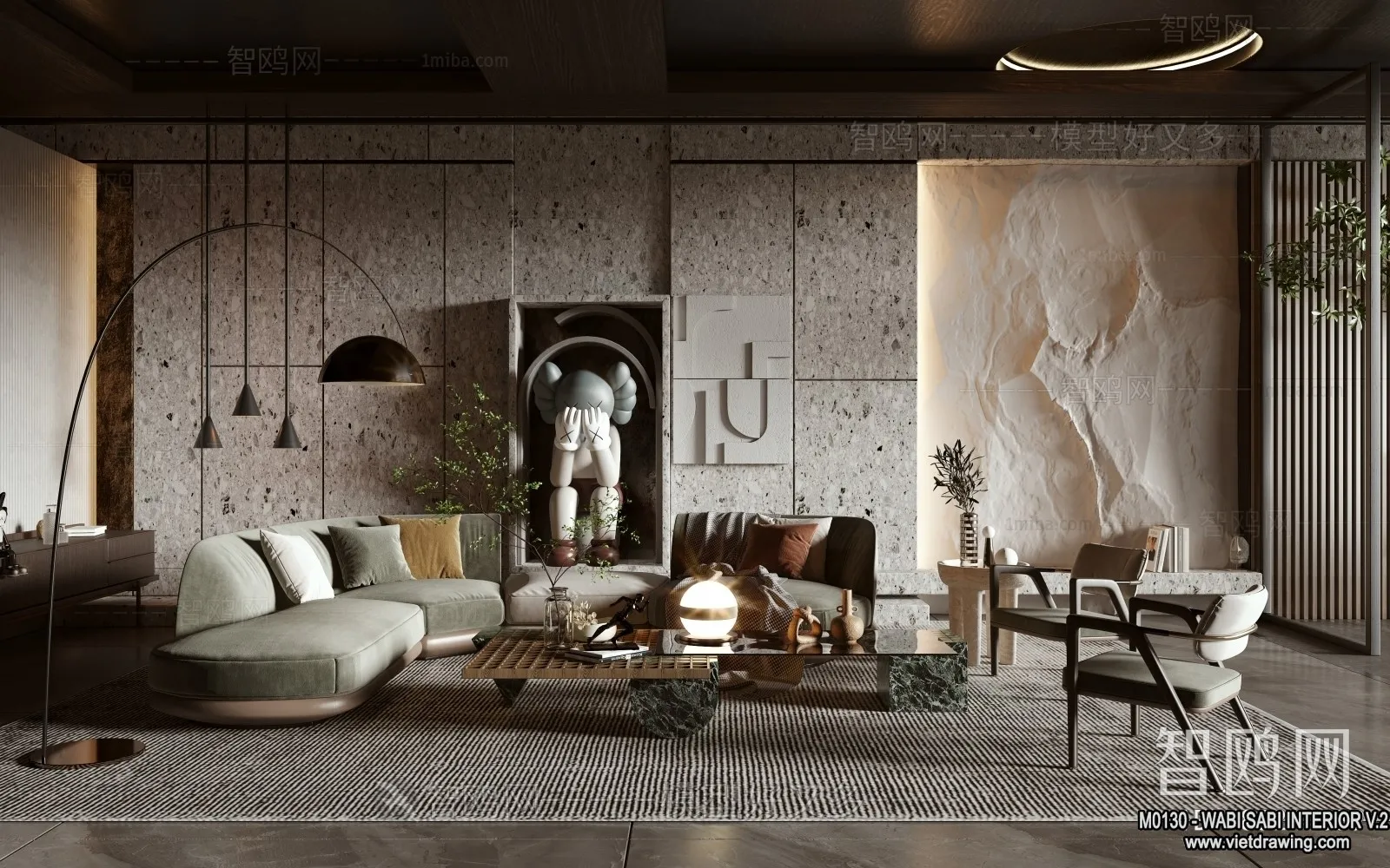 Living Room 3D Interior Scene Model – Wabi Sabi Style – 150