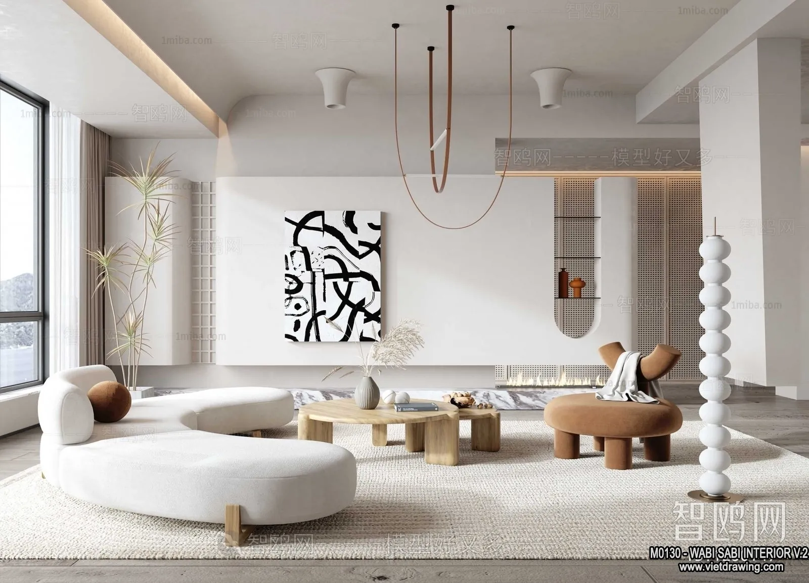 Living Room 3D Interior Scene Model – Wabi Sabi Style – 157