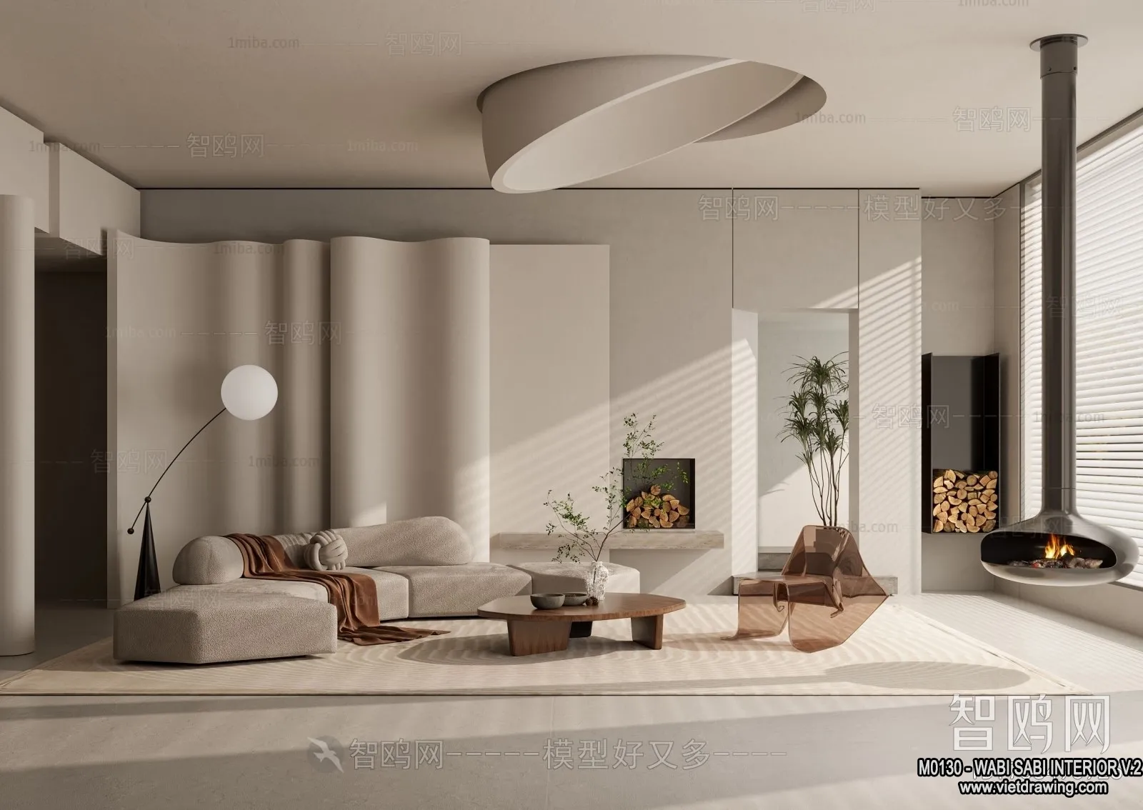 Living Room 3D Interior Scene Model – Wabi Sabi Style – 162