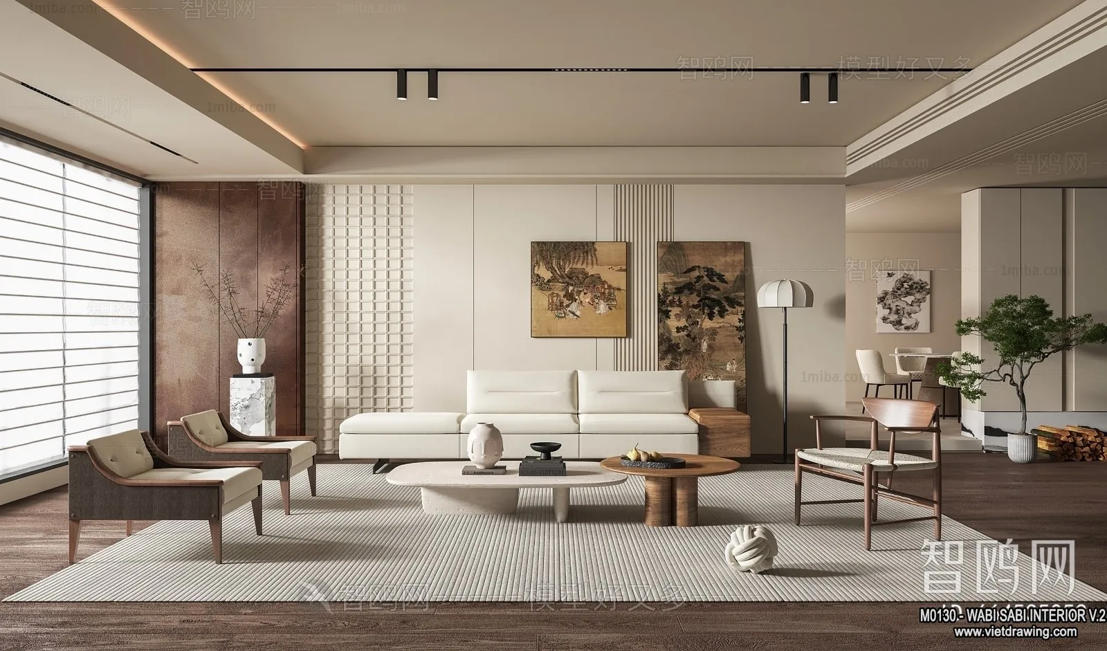 Living Room 3D Interior Scene Model – Wabi Sabi Style – 163